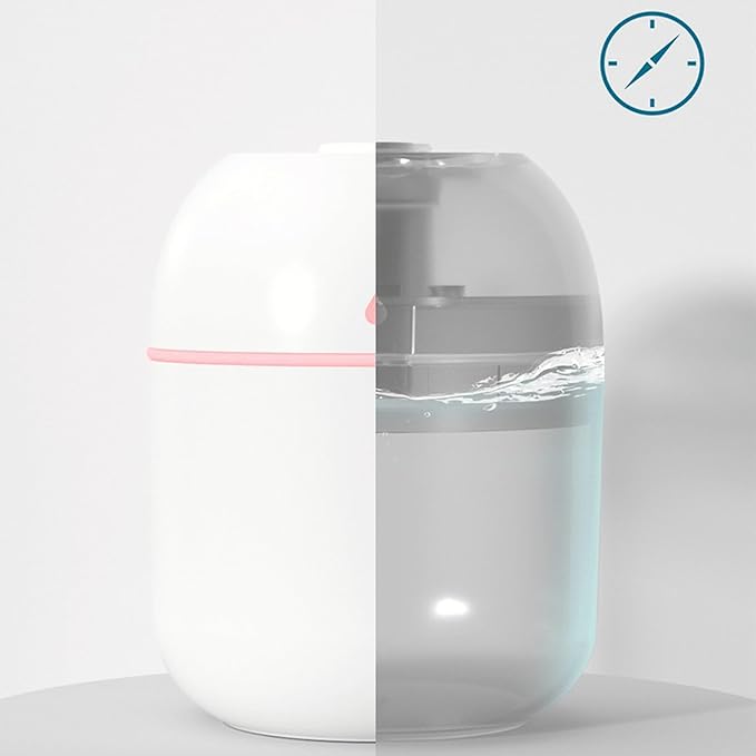 Mini USB Humidifier - Large Capacity, Ultra-Quiet 20dB, 2 Modes (Continuous/Intermittent) with Anti-Dry Burn & Night Light, Nano Mist for Room/Car/Office Desk (<10㎡) (Pink, 330ml)