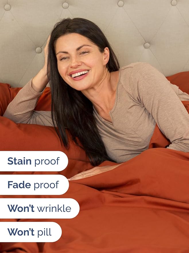 Extra Deep Queen Sheet Set - 4 Piece Breathable & Cooling Bed Sheets - Easily Fits 18 to 24 inch Mattress - Ultra Soft, Wrinkle & Fade Free w/ Extra Deep Pockets - Hotel Luxury Bedding - Terracotta