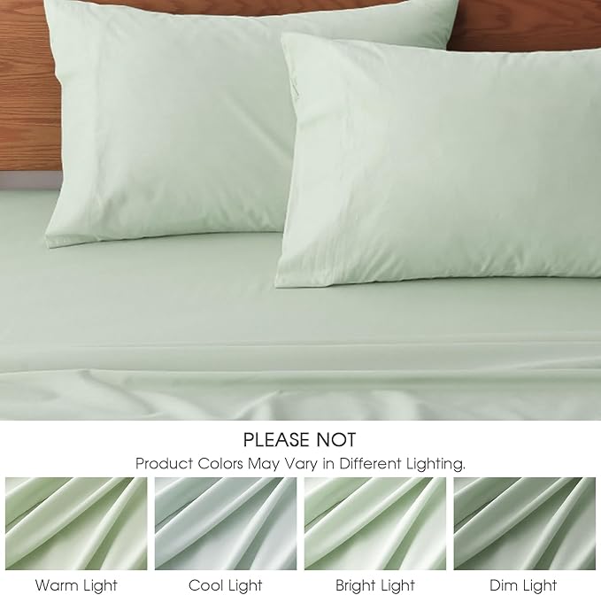 HYPREST Deep Pocket King Sheets Mint-100% Cotton Sheet Sets Fits 18"-24" in Deep Mattress, Hotel Luxury Soft Wrinkle Free Cooling for King Bed