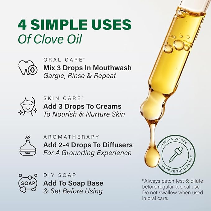 100% Pure Clove Oil - 4 Fl Oz Clove Essential Oil for Hair, Skin, Diffuser, Aromatherapy & DIY Soap Making Scent