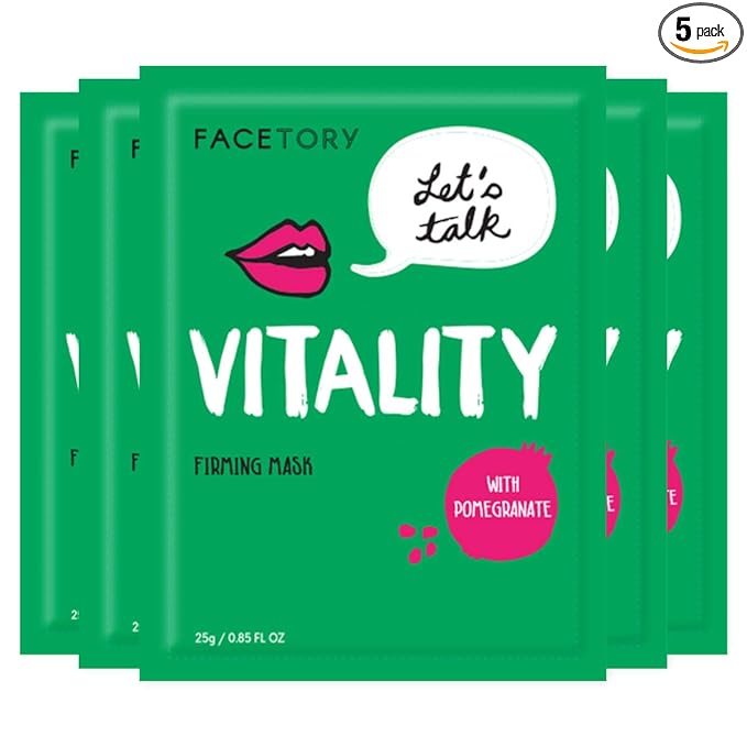FACETORY K Beauty Face Mask Skin Care - LET'S TALK VITALITY FIRMING Sheet Mask with Pomegranate & Shea Butter | Firming Mask with Antioxidants, Plump & Hydrate (5 Pack)