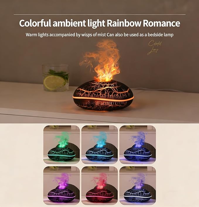 ThreeH Cracked Pattern Design Essential Oil Diffuser 200ml Aromatherapy Humidifier with Mood Light Auto Safety Unique Art Decor & Gift