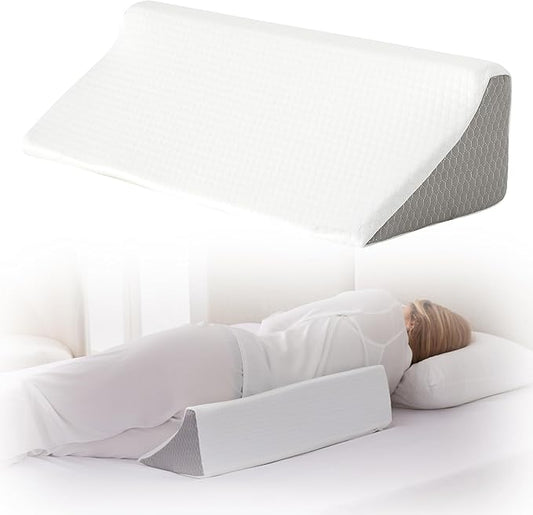 Bedluxe Wedge Pillow for Side Sleeping, Comfort Foam Back Pillow for Side Sleeper, Bed Wedges & Body Positioners for After Surgery, Pregnancy Support, Back Pain, Preventing Bedsores, White/Grey