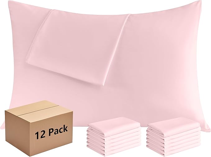 Pillowcases Standard 12 Pack, 20x26 Pillow Cases with Envelope Closure, Soft Plain Brushed Microfiber Covers Breathable Wrinkle-Resistant, Pink