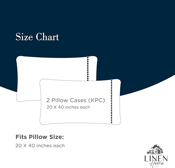 Linen Home 100% Cotton Percale Pearl Stitch Pillowcases Queen/Standard Size, Dark Blue, 2 Pieces of Pillow Case, Crisp and Cool Strong Bed Linen, 20 inches X 30 inches