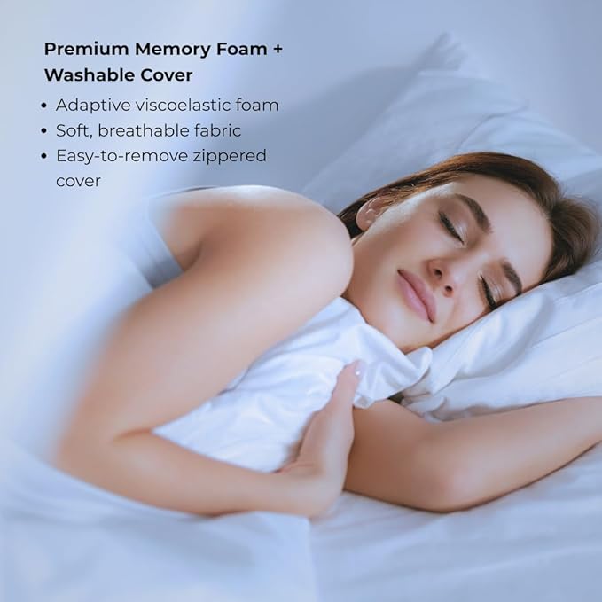 Queen Size Pillows – Pack of 2 – Memory Foam Bed Pillows 28” x 16” x 5.2” – Orthopedic Support with Washable Cover – Hypoallergenic – Ideal for Side & Back Sleepers