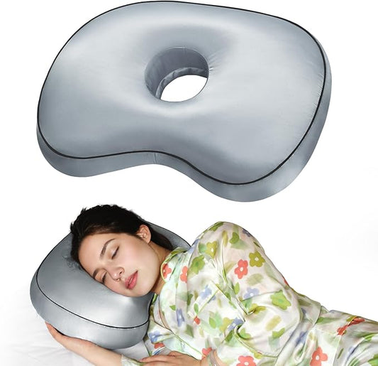 Blue Ear Piercing Pillow - Side Sleeper Support with 3.5" Ear Hole Relief, Hypoallergenic Orthopedic Pillow for Healing Piercings