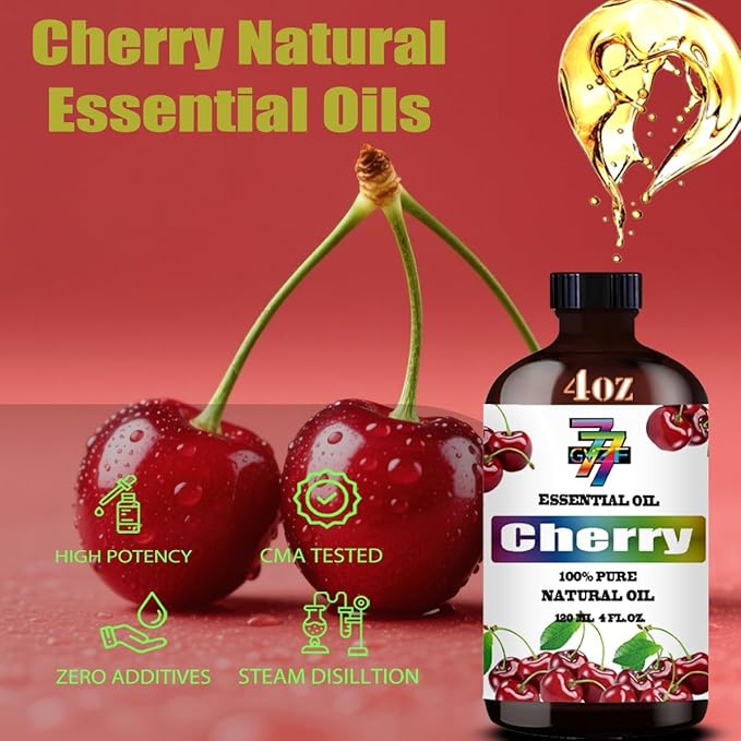 Cherry Essential Oil - Cherry Oils for Diffusers, Humidifiers, DIY Candles, Soap, Cleaning, Home, Office, Yoga, Massage, Gifts - 4 fl oz (120 ml) - GV77ZF
