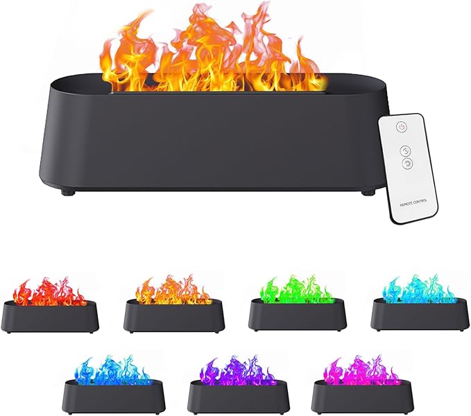 Flame Diffuser Humidifier, 7 Color Flame Air Diffuser Humidifier 300ml Oil Diffuser Flame for Home, Office, Timer and Waterless Auto Off
