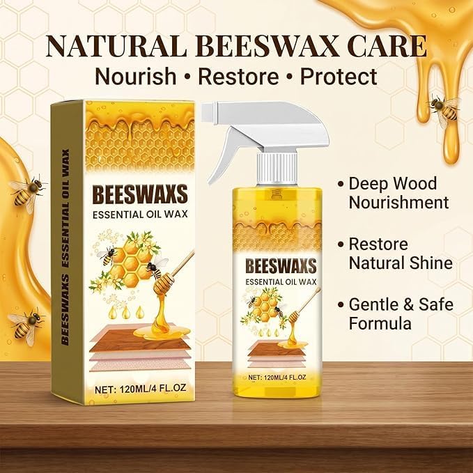 2PCS Natural Beeswax Spray, Beeswax Spray Cleaner,Beeswaxs Essential Oil Wax, Beeswax Furniture Polish,Wood Seasoning Beewax For Furniture Floor, for Furniture, Floor, Tables