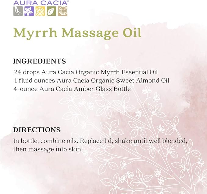 Aura Cacia Organic Myrrh Oil, Natural Myrrh Essential Oil for Skin & Hair Care, Aromatherapy, Body Massage & Humidifiers, Vegan | 0.25 Fl Oz (Pack of 1)