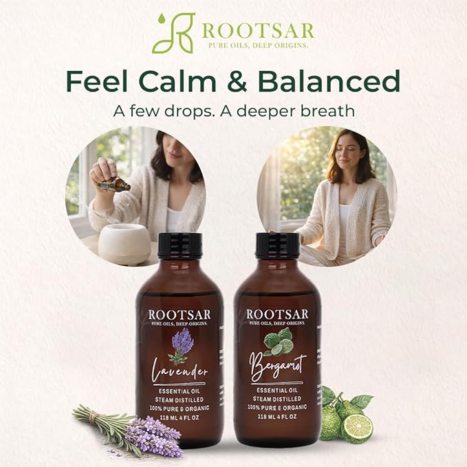 Lavender & Bergamot Essential Oils Set – 100% Pure & Natural Aromatherapy Diffuser Oils for Stress Relief, Relaxation, Sleep & Mood Support – Focus and Balance, 4 FL OZ / 118 ML