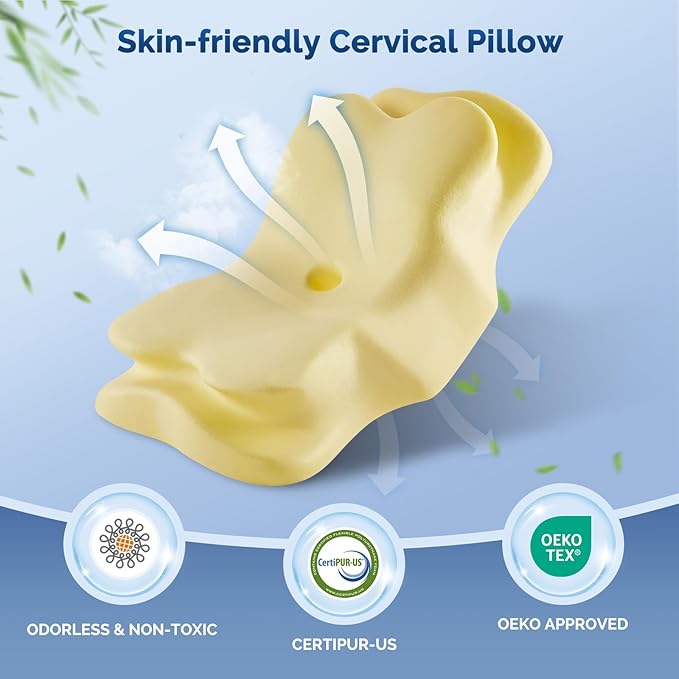 Cervical Neck Pillow, Ergonomic Side Sleeper Pillow for Neck Support, Cooling Memory Foam Pillows for Sleeping, Contour Orthopedic Bed Pillows for Side Back Stomach Sleepers (White)