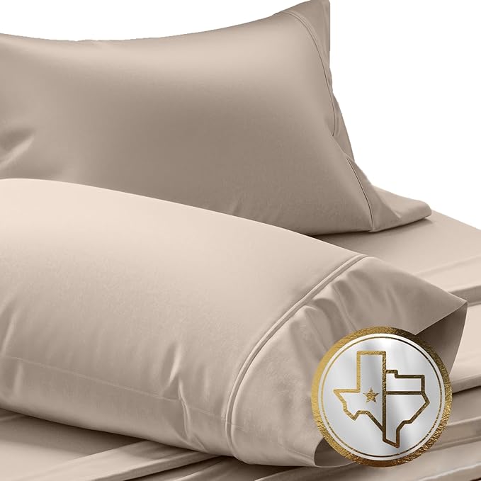 TEXAS LINEN CO. 100% Egyptian Cotton Standard/Queen Size Pillow Cases Set of 2-1000 Series Lonestar Lovin' Pillow Cover (Taupe), Soft, & Cooling Pillowcases Set of 2 for Standard/Queen Pillows