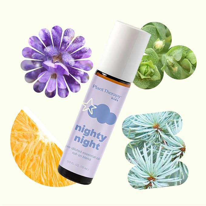 Plant Therapy Kids Nighty Night Essential Oil Blend for Sleep, 10 mL (1/3 oz), Pre-Diluted Roll-On for Convenience, Support a Restful Night's Sleep