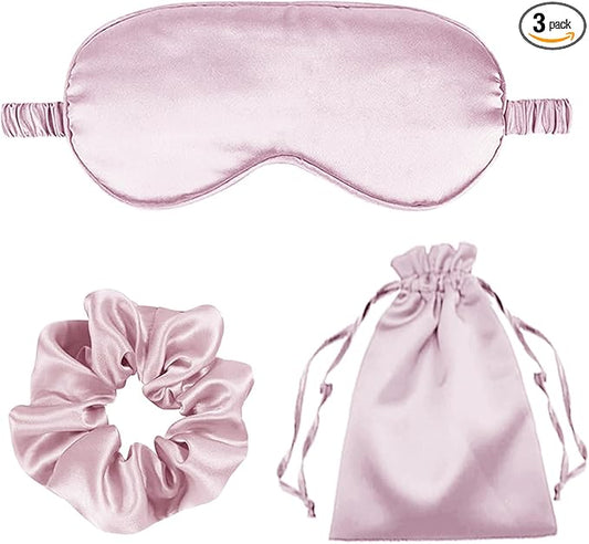 3Pcs Satin Eye Mask Silk Sleep Masks Set Silky Blindfold Eyeshade Blackout Eyes Cover Pouches Bag Scrunchy Wedding Gift