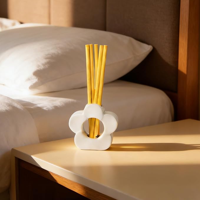 Liquid Free Non-Toxic Air Freshener for Home Diffuser Fragrance Lasts Over 30 Days Kit Includes 1 White Ceramic Base and 5 Scent Sticks (Lemon Leaf and Thyme)