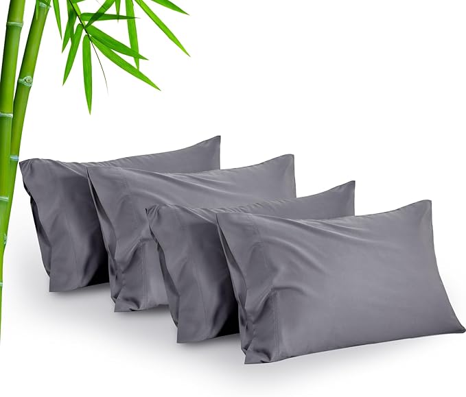 BEDELITE Cooling Pillow Cases for Hot Sleepers & Night Sweats, Rayon Derived from Bamboo, Grey Pillow Cases Queen Size Set of 4, Breathable and Silky Soft Envelope Pillowcases (20"x30")