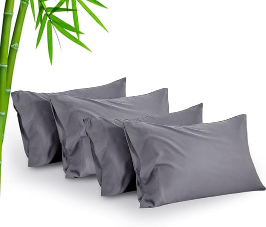 BEDELITE Cooling Pillow Cases for Hot Sleepers & Night Sweats, Rayon Derived from Bamboo, Grey Pillow Cases Queen Size Set of 4, Breathable and Silky Soft Envelope Pillowcases (20"x30")