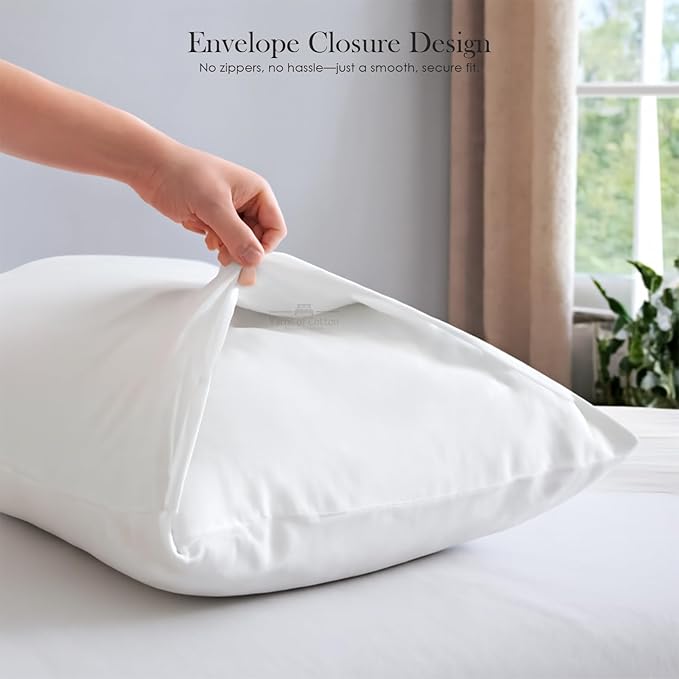 400 Thread Count 100% Egyptian Cotton Queen Size Pillowcases Set of 4, Soft & Breathable Sateen Weave, Envelope Closure, Hotel Luxury Bed Linen, Durable & Fade Resistant, 20"x30", White