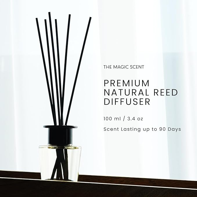 The Magic Scent Oud Wood Reed Diffuser for Home - Luxury Scent Oil with Premium Fiber Reeds for Lasting Gentle Dispersal - Natural, Toxin-Free Reed Diffuser Oil