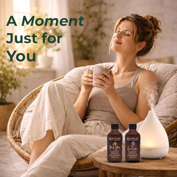 Lavender & Ylang Ylang Essential Oils Set – 100% Pure & Natural Diffuser Oils for Sleep, Stress Relief, Mood Support & Romantic Atmosphere – Premium Duo 4 FL OZ / 118 ML Per Bottle