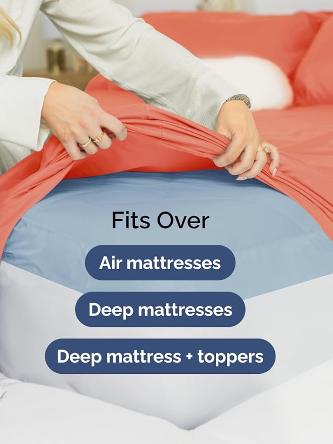 Extra Deep Full Sheet Set - 4 Piece Breathable & Cooling Bed Sheets - Easily Fits 18 to 24 inch Mattress - Ultra Soft, Wrinkle & Fade Free w/ Extra Deep Pockets - Comfy Hotel Luxury Bedding - Coral