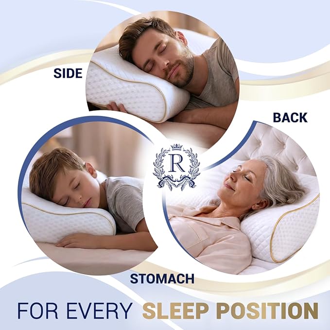 Memory Foam Pillow, Cervical Pillow, 4-Layer Queen, Contour Pillow, Side Sleeper, Neck Support, Pillow for Neck Pain, CertiPUR-US