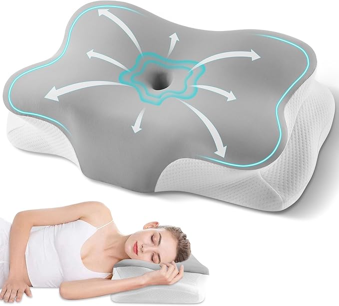 Cervical Neck Pillow, Ergonomic Side Sleeper Pillow for Neck Support, Cooling Memory Foam Pillows for Sleeping, Contour Orthopedic Bed Pillows for Side Back Stomach Sleepers (Grey)