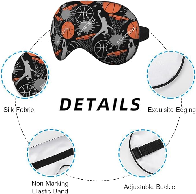 Basketball Game Silk Eye Mask Sleep Mask Sports Youthful Energetic Athletes Eye Mask with Adjustable Strap Lightweight for Women Work Travel Night Sleep
