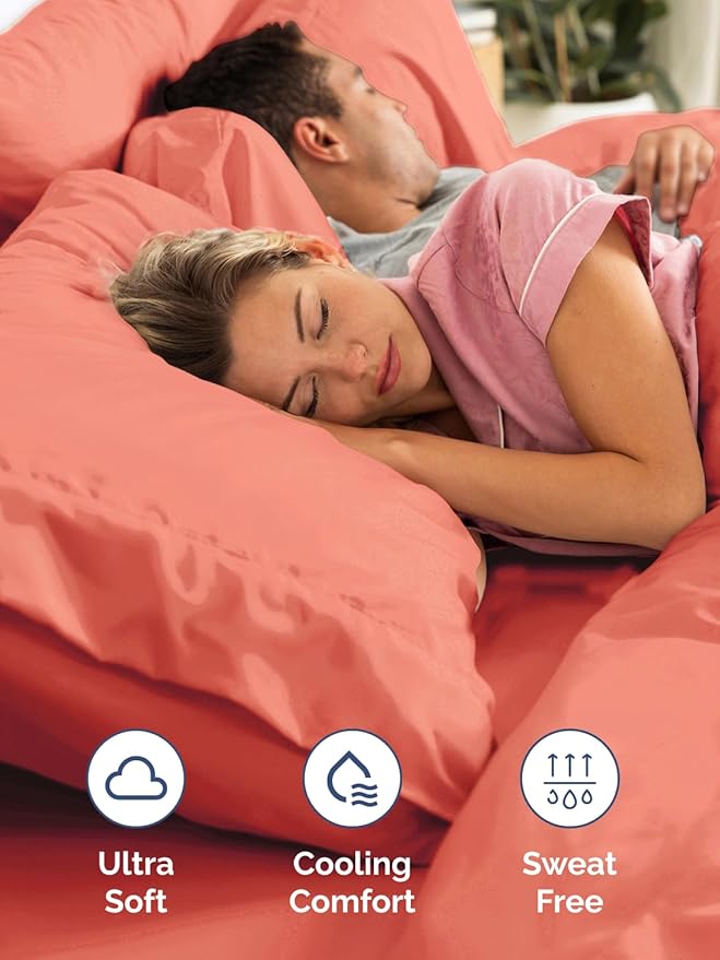 Extra Deep Queen Sheet Set - 4 Piece Breathable & Cooling Bed Sheets - Easily Fits 18 to 24 inch Mattress - Ultra Soft, Wrinkle & Fade Free w/ Extra Deep Pockets - Comfy Hotel Luxury Bedding - Coral