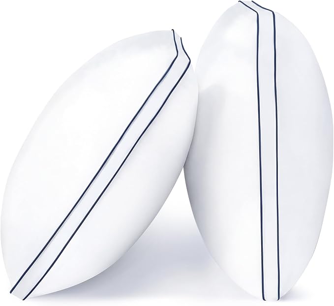 Hotel Luxury Down Alternative Pillows Standard Size Set of 2, Overfilled Gusseted Bed Pillows with Cooling Microfiber, Machine Washable & Breathable for Side, Back, Stomach Sleepers (White)