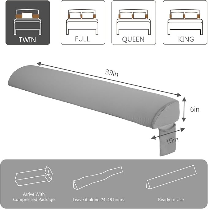 Sweetcrispy Twin Size Bed Wedge Pillow for Headboard, Modern Stylish Pillow to Fill Gap Between Headboard and Mattress, Bed Gap Filler, Grey