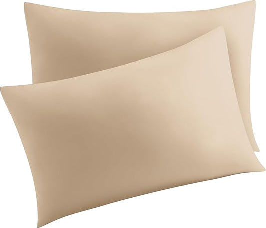 4 Pack 100% Egyptian Cotton King Pillow Protector with Hidden Zipper, 400 Thread Count Pillow Covers, Sateen Weave Cooling Bed Pillow Cases, Soft Breathable Non Noisy Easy Care (Beige)