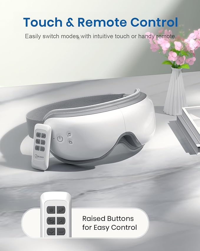 cotsoco Eye Massager with Heat, Remote, and Compression, Adjustable Foldable Sleep Mask for Relaxing Eyes and Better Sleep, Migraine Relief Device, Birthday Gifts for Mother Day Women Men Her Him