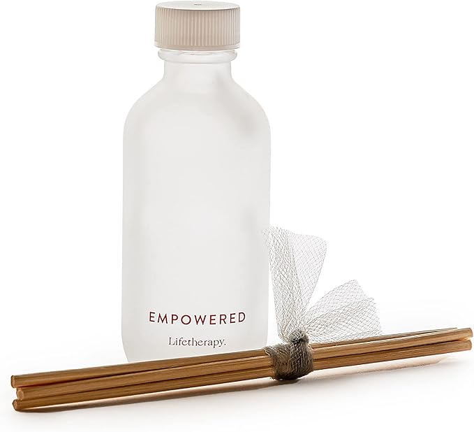 Lifetherapy - Empowered - Mini Reed Diffuser w/Cap, Mood-Boosting Scent, Natural Essential Oils, Alcohol-Free, Ideal for Home, Office, Travel & Giftable 2oz