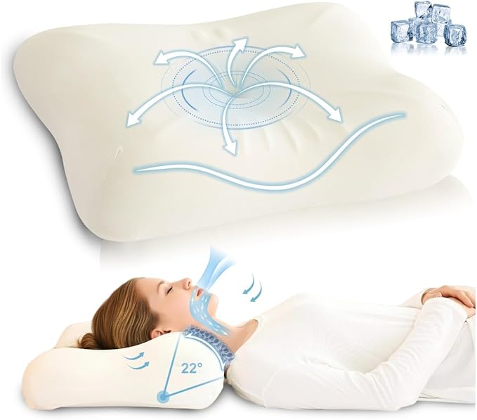 Cervical Neck Pillow for Deep Sleep – Medium Firm Cooling Memory Foam Pillow, Dual Height Ergonomic Contour for Gentle Neck & Shoulder Support, Side Back Stomach Sleepers
