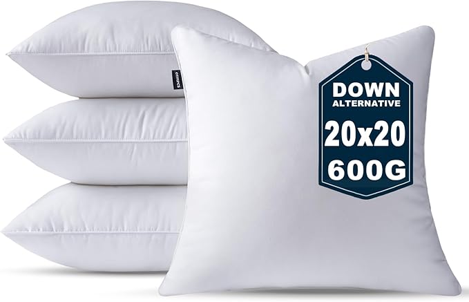 20 x 20 Pillow Inserts Set of 4 Down Alternative Throw Pillow Inserts Large Fluffy Decorative Pillow White Square Pillows Stuffing for Living Room Couch Bed Sofa Interior Cushions