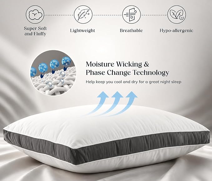LUX Décor Gusseted Style Soft Hotel Pillows Set of 2 – for Side, Stomach & Back Sleepers - Down Alternative Hotel Bed Pillows – 100% Microfiber Cover, Virgin PSF Fill – Grey, King 36x18
