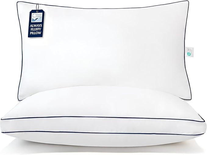 Blue Ridge Home Fashions Hotel Bed Pillows King Size Set of 2, 400 Thread Count 100% Cotton Cover, Medium Support Gusseted Down Alternative Pillow for Back, Stomach or Side Sleepers, 18" x 34", White