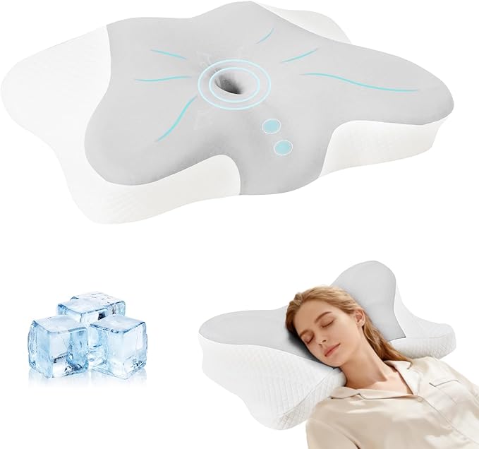 Cervical Neck Pillow, Memory Foam Pillow for Neck Pain Relief, Ergonomic Bed Pillow with Neck Support for Side, Back & Stomach Sleepers, King Size, Grey