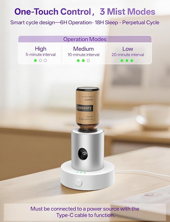 Mini Waterless Nebulizing Essential Oil Diffuser with 10ml Lavender Oil for Aromatherapy, Small Portable with Air Mist and Scent for Home, Room, Hotel, Desk, Office, Travel - Silver