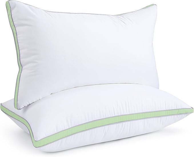 viewstar Bed Pillows King Sizes Set of 2, Hotel Quality Cooling Down Alternative Gusseted Pillows for Side, Back, or Stomach Sleepers, Green