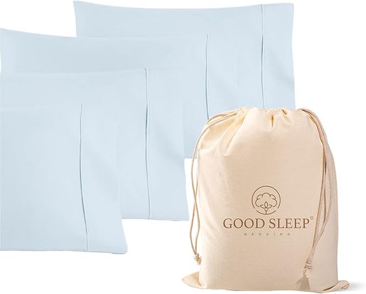 1000 TC Light Blue King Pillowcases Set of 4 100% Egyptian Cotton Pillow Cases with Long Staple Cotton & Sateen Weave, Silky Soft Hotel - Like Bed Pillow Covers for Comfy Sleeping, Snug Fit
