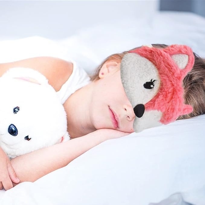 Cute Sleeping Mask, Pink Fox Soft Plush Fluffy Sleep Mask Men Cartoon Fox Blindfold Novelty Eye Cover Eyeshade Shade for Kids Girls and Adult Travel (Pink, Fox)