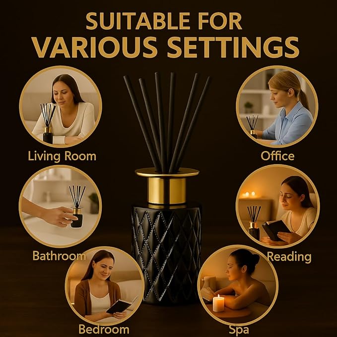 Aurora Mist Reed Diffuser Set, 150ml Luxury Black Glass Bottle with Sticks, Long Lasting Home Fragrance for Bedroom, Living Room, Office, Spa – Elegant Gift for Women & Men