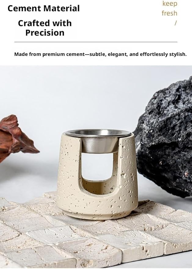 Minimalist Nordic Style Cement Aroma Diffuser, Essential Oil Burner with Stainless Steel Inner Liner, Home Living Room Desktop Ornament, Multiple Colors (D(Apricot))