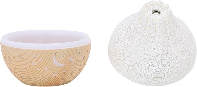 Air Diffuser Humidifier, Silent Ultrasonic Mini USB Humidifier, Aromatherapy Diffuser with Auto Shut Off Loop Lighting Wood Grain Design for Home Office Bedroom Spa (White Crack Light Wood
