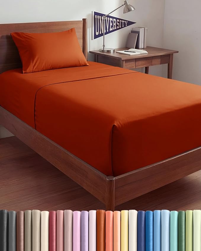 Extra Deep Twin XL Sheet Set - 3 Piece Breathable & Cooling Bed Sheets - Easily Fits 18 to 24 inch Mattress - Ultra Soft, Wrinkle & Fade Free w/ Extra Deep Pockets - Hotel Luxury Bedding - Terracotta
