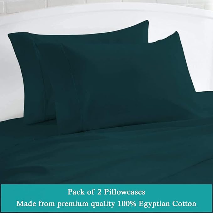 Set of 2 Pillow Cases 600 Thread Count 100% Egyptian Cotton Long Staple Pillowcase, Durable and Silky Soft Pillow Covers, Natural Luxurious Hotel Class Bedding (King, Teal)